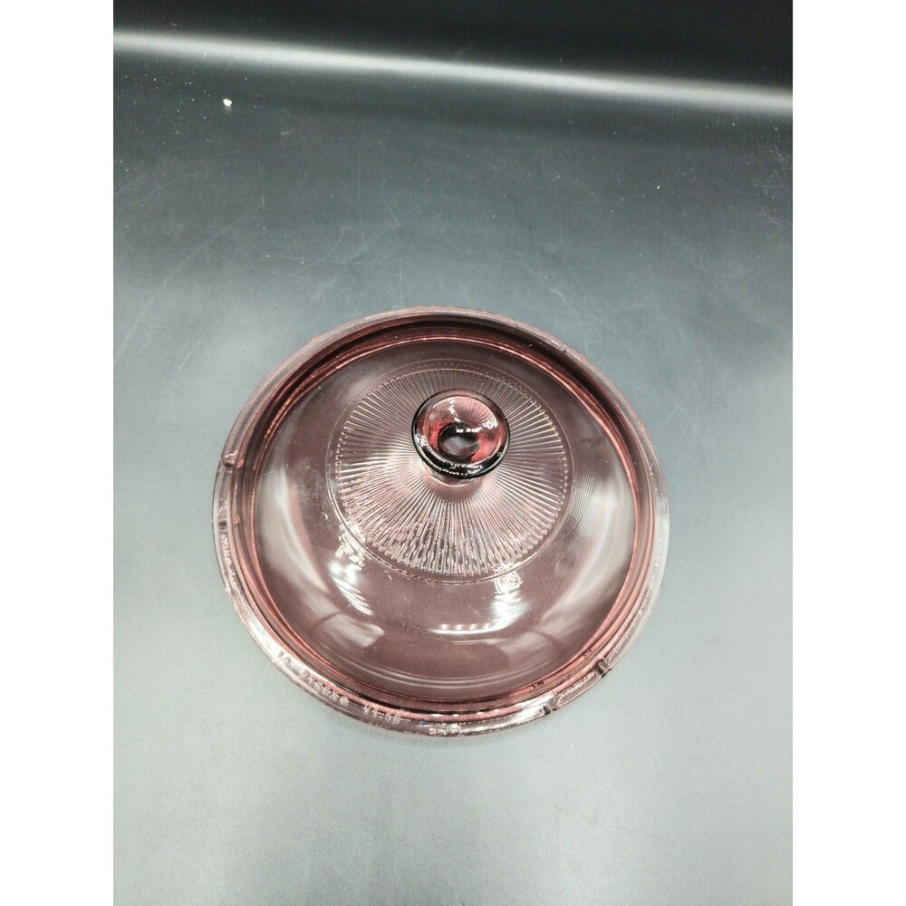 Vintage Pyrex Visionware Cranberry Glass Lid Diameter 7.38” Ribbed.Top Knob Lid